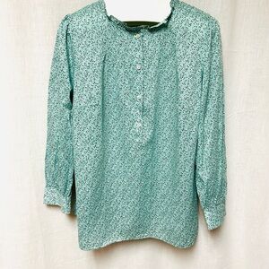 Women’s blouse lightweight long sleeves Henley vibes green black white 1X cotton